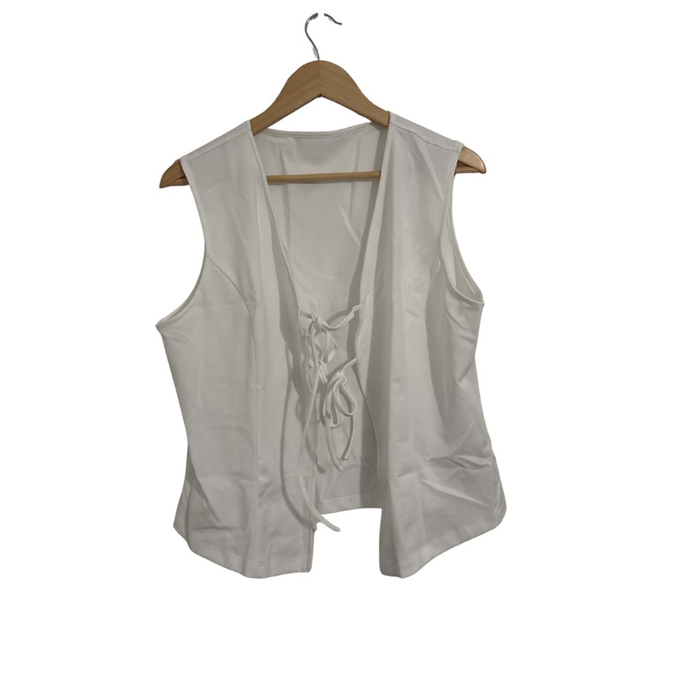 Women's White Sleeveless Lace-Up Tank Top Vest